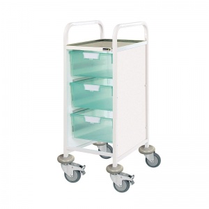 Sunflower Medical Vista 30 Narrow Clinical Procedure Trolley with Three Double-Depth Green Trays